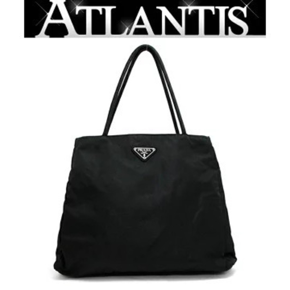 Prada Triangle Logo Trapezoid Tote Bag Black
